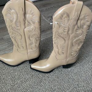 Jeffrey Campbell taupe leather Cowboy Boots new 7.5